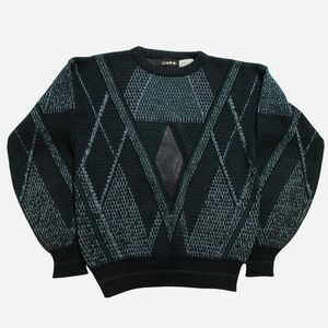 Mens Vintage 90s Skater Preppy Grandpa Pattern Knit Acrylic Doroit Sweater
